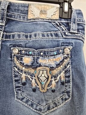 Miss Me Blue Bootcut Jeans with Turquoise Embellishments